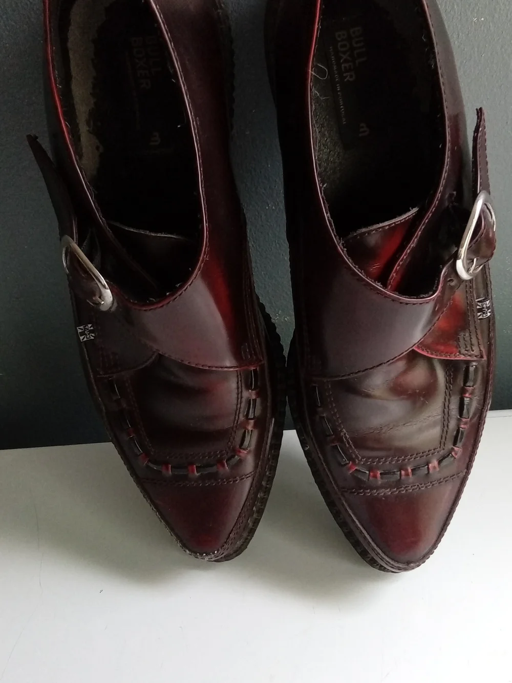 T.U.K.‎ Burgundy Oxblood Pointed Toe Monk Strap Creeper Shoe Platform Mens SZ 10